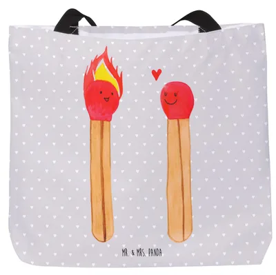 Produktbild von Mr. & Mrs. Panda Strandtasche Streichhölzer - Grau Pastell - Geschenk, Laptoptasche, Freundin, Tote Bag, Liebesbeweis, Tasche, Einkaufstasche, Liebesgeschenk, Schultasche