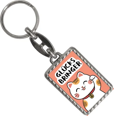 Produktbild von Winkekatze Schlüsselanhänger mit Bordüre mit Spruch Glücksbringer
