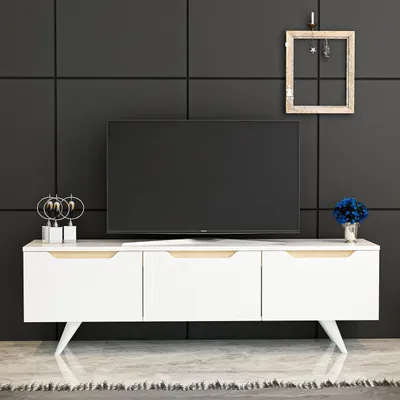 Produktbild von Skye Decor, Prag - White, Fernsehtisch, Weiß, 100 % MELAMINBESCHICHTETE SPANPLATTEN, 150 x 35 x 44 cm