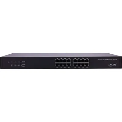 Produktbild von InLine Gigabit Netzwerk Switch 16-Port, 1Gb/s, 19" 1HE, lüfterlos, Gigabit Ethernet (10/100/1000), Rack-Einbau, 1U