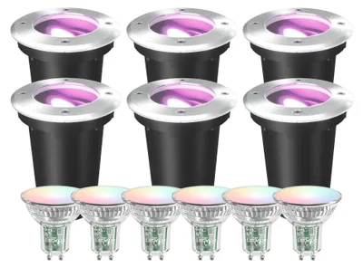 Produktbild von Ledvion 6er Set LED-Bodenstrahler, Außenbereich, IP67, 4,9W, 230V, 345 Lumen, GU10, RGB, rund