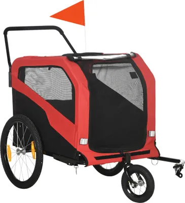 Produktbild von PawHut príves pre psa 2 v 1, príves na bicykel pre psov, kočík pre psa s odrazkami, kočík pre psa max. 30 kg, príves na bicykel pre veľkých psov, látka Oxford, červená