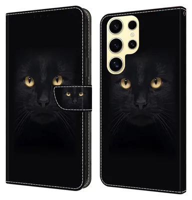 A product image showing a phone case with a black panther design, presented in a folded and unfolded state.