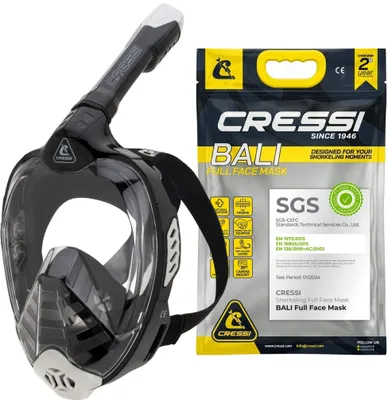Produktbild von Cressi Bali Full Face Mask, Schnorchelmaske Erwachsene, CO2-sicher, S/M – Schwarz/Grau