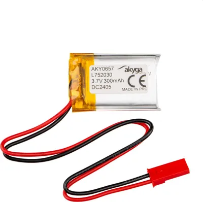 Produktbild von Li-Po Akku LP752030 Akyga AKY0657 3.7V / 300mAh PCM JST 2-Pin Stecker 150mm
