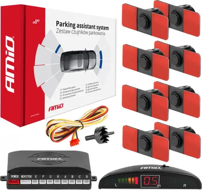 Zdjęcie produktu dla Zestaw czujników parkowania cofania LED 8 sensorów czarne wewnętrzne 16,5 mm AMIO-02256