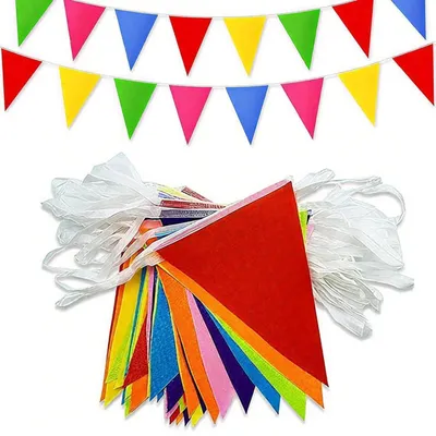 Produktbild von Wimpelkette 50 Meter 100 Flaggen Wetterfest Stoff Girlande Outdoor Deko Party Geburtstag Hochzeit Weihnachten