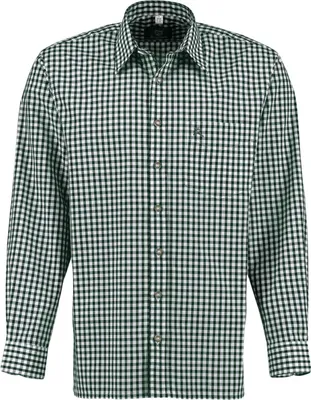 Produktbild von Trachtenhemd  für Lederhosen Langarm Trachtenmode mit Hirsch Stickerei, Farbe:Dunkelgrün, Größe:3XL