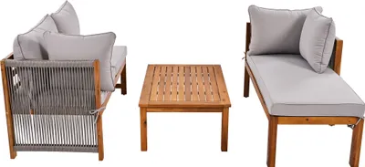 Produktbild von Merax Gartenlounge-Set für 4 Personen, 3-tlg. Gartenmöbel Set mit 2 Eckbänke und Gartentisch, Balkonmöbel Set aus Akazie, Sitzgruppe Rope Seil Lounge