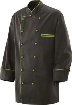 Produktbild von Kochjacke langarm, Fb. schwarz, Paspel lemongreen, Gr. M : 65% Polyester 35%Baumwolle 220 g/m² : M : lemon green