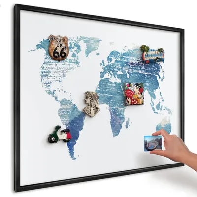 Produktbild von Magnettafel 80x60 cm mit schwarzem Rahmen - Magnetische Metalltafel, Magnetpinnwand zur Wandmontage für Wohnzimmer, Küche, Flur, Kinderzimmer und Büro - Aquarellkarte
