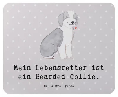 Produktbild von Mr. & Mrs. Panda Mauspad Bearded Collie Lebensretter - Grau Pastell - Geschenk, notebook, laptop mousepad, Mouse Pad, pc, Britischer Hütehund