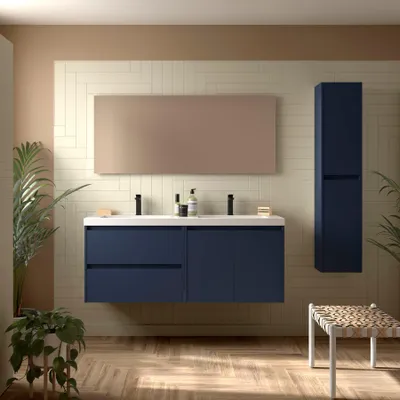 Produktbild von Badezimmermöbel BALTIC 1400 2 TÃ1/4ren und 2 Schubladen BLUE SATIN + Waschtisch + Spiegel