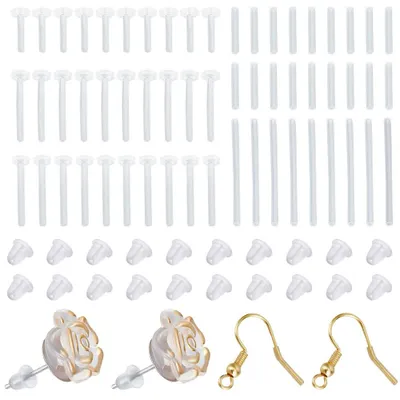 Image de Protège-clous d'oreilles - 100 pièces dans 5 styles en plastique - Protège-piercings pour les oreilles sensibles, comprenant 100 pièces de bouchons d'oreilles en silicone