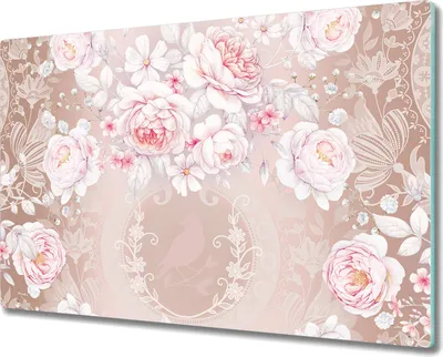 Produktbild von Glas Schneidebrett Herdabdeckplatten Schneideplatten - 80x52 cm - Weiße Rosen grau