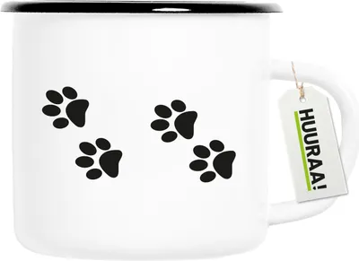 Produktbild von Huuraa Emaille Tasse Fußtapsen Tapsen 300ml Vintage Campingbecher Geschenkidee