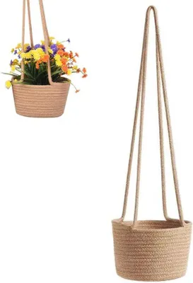 Produktbild von Hängekorb aus Baumwollseil für Blumentöpfe und Pflanzen – Dekoration für Innen- und Außenbereich, 20 cm
