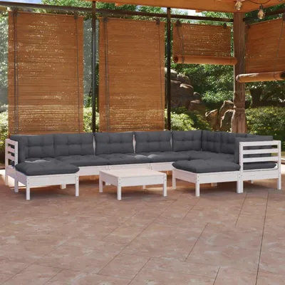 Produktbild von vidaXL 10-tlg. Garten-Lounge-Set mit Kissen Weiß Kiefer Massivholz