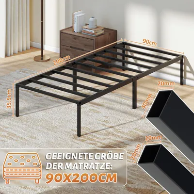 Zdjęcie produktu dla Rama łóżka Jayseuw do materaca 200 x 90 cm, składana, metalowa, czarna, 2 sztuki