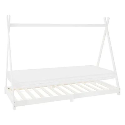 Obrázok produktu pre ML-Design detská posteľ tipi 90x200 cm s matracom a lamelovým roštom, biela, indická posteľ z borovicového dreva podlahová posteľ drevená posteľ