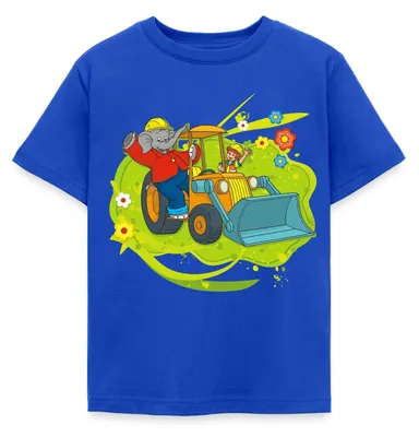 Produktbild von Spreadshirt Benjamin Blümchen Mit Schaufelbagger Kinder T-Shirt, 110/116 (5-6 Jahre), Royalblau