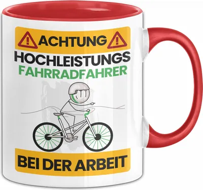 Produktbild von Fahrradfahrer Tasse Geschenk Lustiger Spruch Geschenkidee für Fahrradfahrer Achtung Hochleistungs Fahrradfahrer Bei Der Arbeit (Rot)