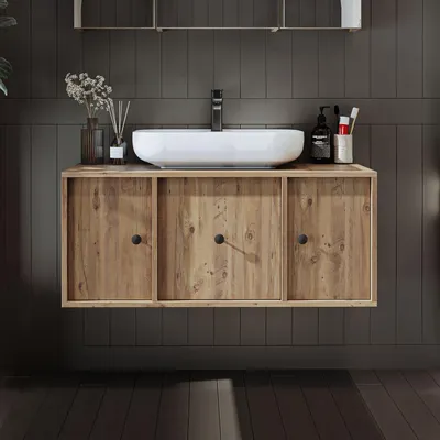 Produktbild von Skye Decor, Hochwertiger Badschrank mit Waschbecken, 105 cm, Atlantik-Kiefer, 100% MDF