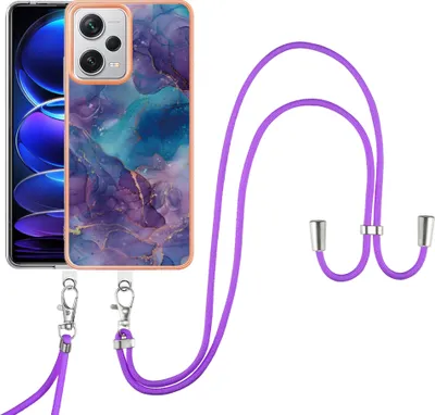 Produktbild von Redmi Note 12 Pro+ Handykette Hülle, Muster TPU Bumper Schutzhülle mit verstellbarem Tragegurt für Xiaomi Redmi Note 12 Pro+ Lila
