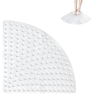 Image de Tapis de douche triangulaire, 54 x 54 cm, en PVC blanc, antidérapant, avec ventouses