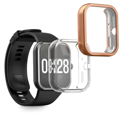Produktbild von kwmobile 2x Silikon Hülle für Xiaomi Redmi Watch 4 Schutzhülle - Fullbody Display Cover Set aus Silikon - Transparent Rosegold
