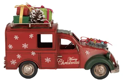 Imagen del producto de Figura decorativa navideña de Clayre & Eef, con forma de coche, de 26x11x17 cm, color rojo, hecha de metal