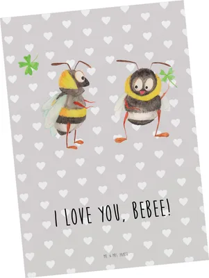Produktbild von Mr. & Mrs. Panda Postkarte Bienen Paar - Grau Pastell - Geschenk, Hochzeitstag, Postkarten, Fotokarte, Liebesgeschenk, für Frauen, einzelkarte, Freundin, Grußkarte