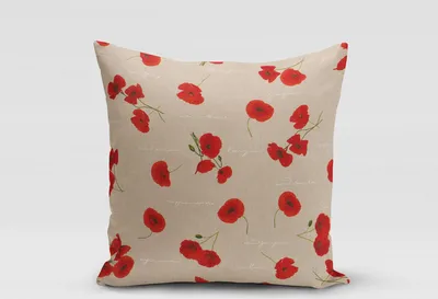 Produktbild von SCHÖNER LEBEN. Kissenhülle Leinenoptik Mohnblumen natur rot grün Größe 50x50cm (HxB) 50x50cm (HxB) Größe