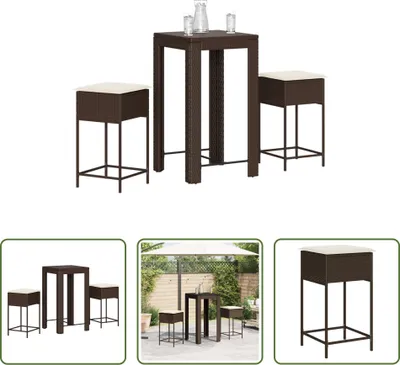 Produktbild von The Living Store 3-tlg. Gartenbar-Set mit Kissen Braun Poly Rattan