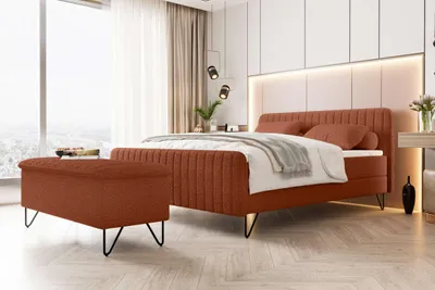 Produktbild von 99rooms Lucio Boxspringbett mit Hocker Boucle-Stoff ANTHOLOGY Terracotta 140x200 cm