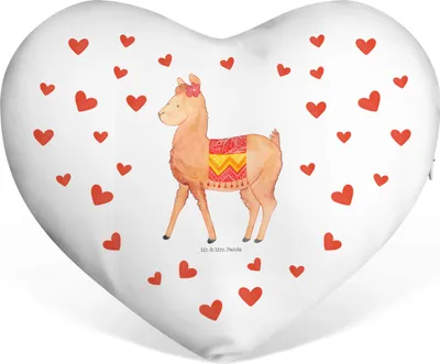Produktbild von Mr. & Mrs. Panda Dekokissen Alpaka Stolz - Weiß - Geschenk, Kuschelkissen, Sofakissen, dekoartikel, Lama, Sofa Herzkissen, Liebeskissen