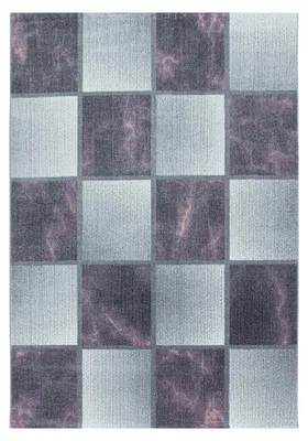 Produktbild von Kurzflor Teppich Wohnzimmer Lila 140x200 Rechteck Kariertes Design