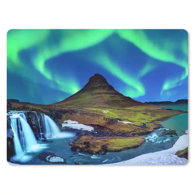 Produktbild von MuchoWow® Mauspad Mousepad Nordlicht - Sternenhimmel - Island - Berg - Grün - Wasserfall - See 23x19 cm - Mousepads - Maus Mat - Pad - Mausunterlage - Schreibtischunterlage - Mauspad