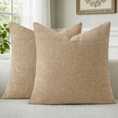 Productafbeelding van Kussensloop, 50x50 cm, lichtbruin, chenille, set van 2