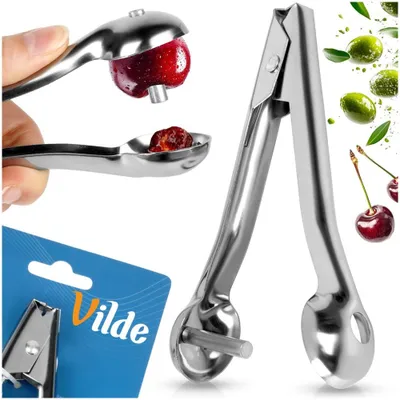 Produktbild von Vilde | Kirschentkerner Edelstahl - Manueller Kirschentsteiner und Olivenentkerner - Rostfrei - Spülmaschinenfest