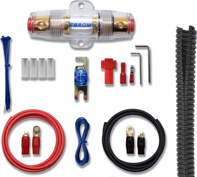 Produktbild von EBROM 16 mm2 Batteriekabel Vollkupfer Car Hifi Kabel Set, 5 m Pluskabel + 2 m Massekabel, Ringkabelschuhe + Gabelschuhe + 1 m Leerrohr + Sicherungshalter mit 60A AFS Sicherung - 16mm2 16 mm² Kabelset
