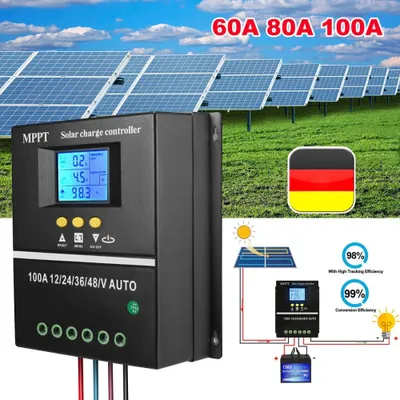 Image de Régulateur solaire MPPT 4000W, 100A, pour panneaux photovoltaïques, compatible 12V, 24V, 36V, 48V, avec écran LCD