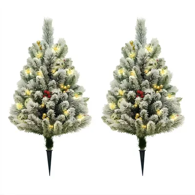 Productafbeelding van Kunstkerstboom, 75 cm – 2 stuks – Besneeuwd en met 50 LED-lampjes – Geschikt voor binnen en buiten – PVC kerstboom