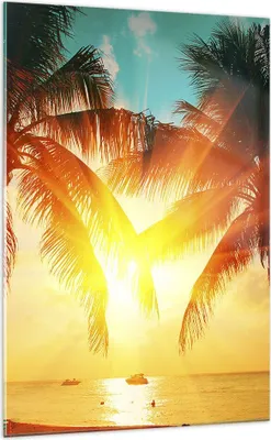 Produktbild von Bilder auf glas - Einteilig - Meer Palme Wasser - 70x100cm - Glasbilder - Wandbilder - Bilder - zum Aufhängen bereit - Wanddekoration aus Glas - Glas Bilder - Wandbild auf Glas - GPA70x100-4018