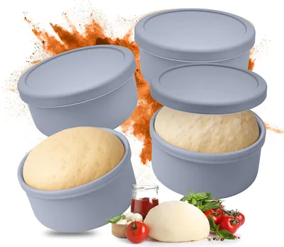 Obrázek produktu pro Relaxdays Sada 4 silikonových forem na pizzu, až 350 g těsta, vhodné do mrazáku, V x H: 6,5 x 14,5 cm, forma na těsto s víkem, modrá