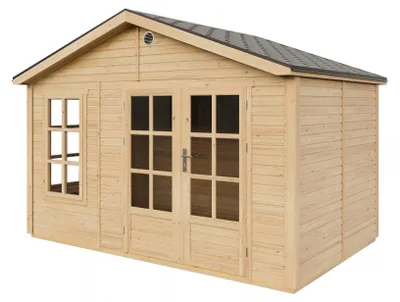 Obrázok produktu pre TIMBELA M734A+M734G Drevený Záhradný Domček 370x240 cm, Záhradný Domček s 2 Oknami, Dvojitými Dverami, Bitúmenovým Šindľom, s Podlahou