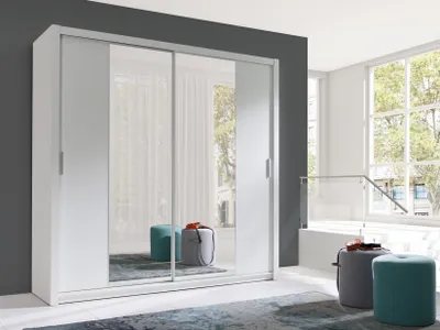 Produktbild von Schiebetürenschrank Schrank VISBY Weiss matt + Spiegel 220x215 cm