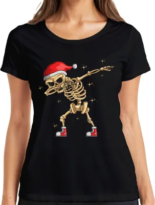 Produktbild von Dabbing Skelett Weihnachtsmütze - Weihnachten Weihnachtsgeschenk Christmas Damen T-Shirt, Schwarz, 3XL