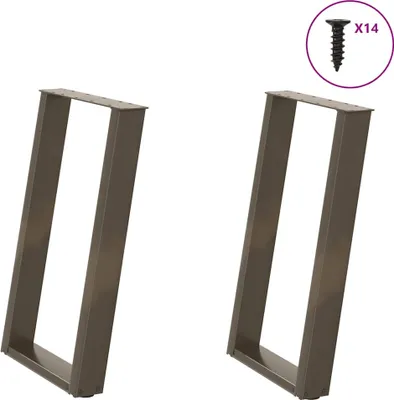 Image de Pieds de table à manger en forme de U, 2 pièces, acier naturel, 60 x (72-73) cm