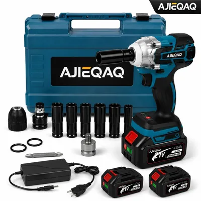 Produktbild von AJIEQAQ 21V Akku Schlagschrauber & Schlagbohrmaschine Brushless, 550Nm Max. Drehmoment, 2×4,0Ah Akku, 1/2 Zoll, 3-Gang, Inkl. 6 Stecknüsse & Koffer
